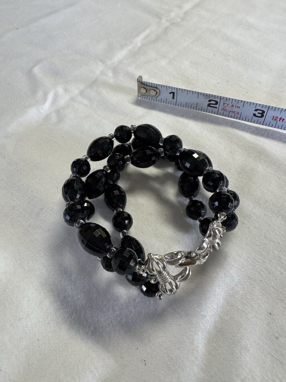 Vintage Marvella Black FacetedBead 3 Strand Bracelet FancyClasp 7"